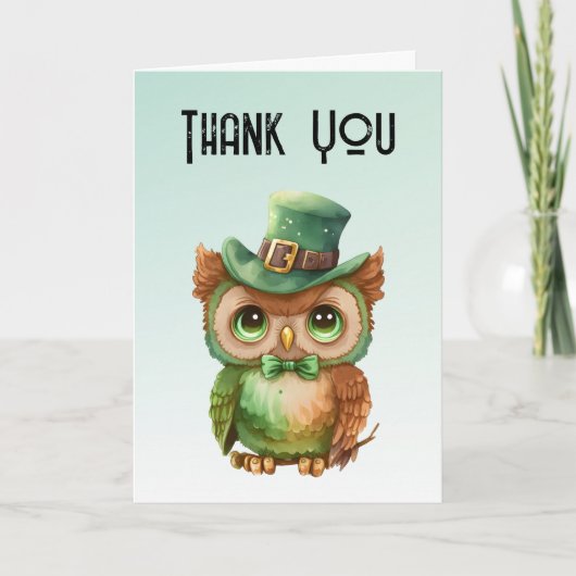Schattigee Uil in een Groene Top Hoed Bedankkaart (Voorkant)