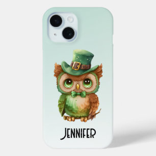 Schattigee Uil in een Groene Top Hoed iPhone 15 Case