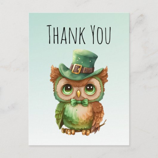 Schattigee Uil in een groene Top Hoed Dank u Briefkaart (Voorkant)