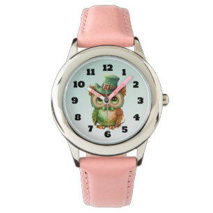 Schattigee Uil in een Groene Top Hoed Horloge