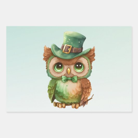 Schattigee Uil in een Groene Top Hoed Inpakpapier Vel (Voorkant)