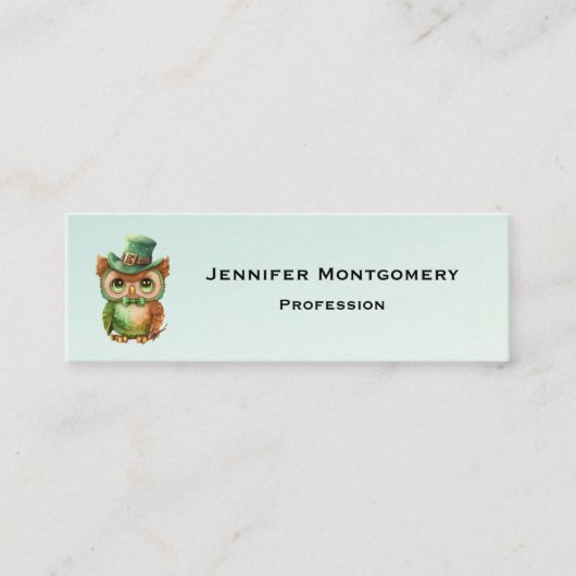 Schattigee Uil in een Groene Top Hoed Mini Visitekaartje (Voorkant)