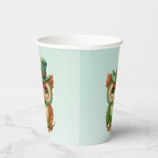 Schattigee Uil in een Groene Top Hoed Papieren Bekers (Rechts)