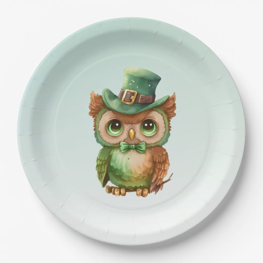 Schattigee Uil in een Groene Top Hoed Papieren Bordje (Voorkant)
