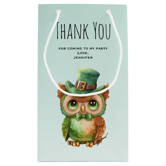Schattigee Uil in een Groene Top Hoed Party Dank u Klein Cadeauzakje (Achterkant)