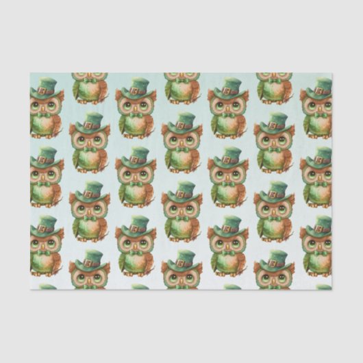 Schattigee Uil in een Groene Top Hoed Pattern Tissuepapier (Voorkant)