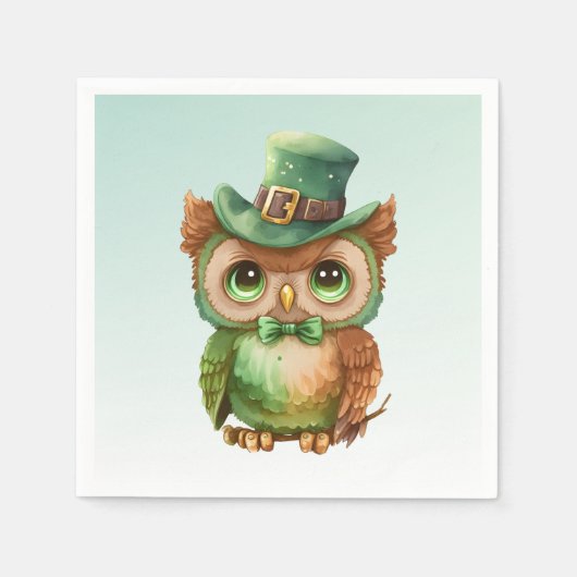 Schattigee Uil in een Groene Top Hoed Servet (Voorkant)