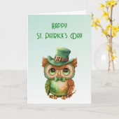 Schattigee Uil in een groene Top Hoed St. Patrick' Kaart (Gele Bloem)