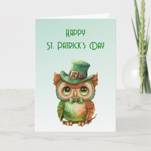 Schattigee Uil in een groene Top Hoed St. Patrick' Kaart (Voorkant)