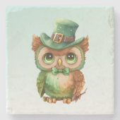 Schattigee Uil in een Groene Top Hoed Stenen Onderzetter (Voorkant)
