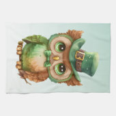 Schattigee Uil in een Groene Top Hoed Theedoek (Horizontaal)