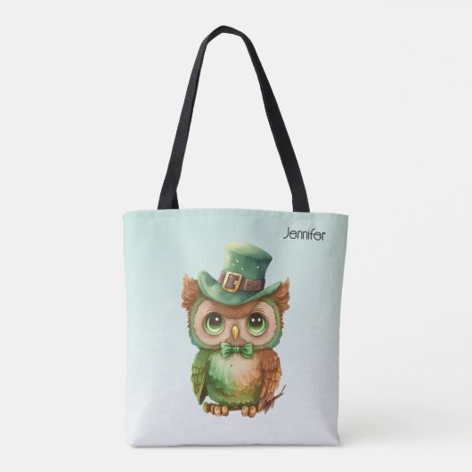 Schattigee Uil in een Groene Top Hoed Tote Bag (Achterkant)