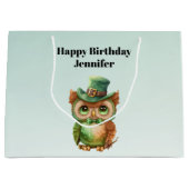 Schattigee Uil in een Groene Top Hoed Verjaardag Groot Cadeauzakje (Voorkant)