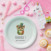 Schattigee Uil in een Groene Top Hoed Verjaardag Papieren Bordje (Feest)