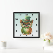 Schattigee Uil in een Groene Top Hoed Vierkante Klok (Huis)