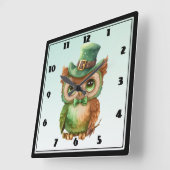 Schattigee Uil in een Groene Top Hoed Vierkante Klok (Hoek)