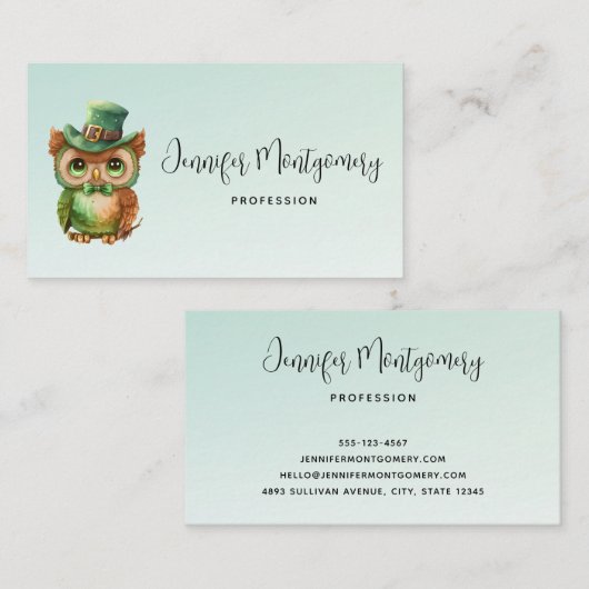 Schattigee Uil in een Groene Top Hoed Visitekaartje (Voorkant / Achterkant)