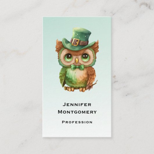 Schattigee Uil in een Groene Top Hoed Visitekaartje (Voorkant)