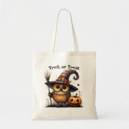 Schattigee uil in een heks Pet Halloween Trick or  Tote Bag