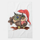 Schattigee Uil In Kerst Pet en Gift Keukenhanddoek (Verticaal)