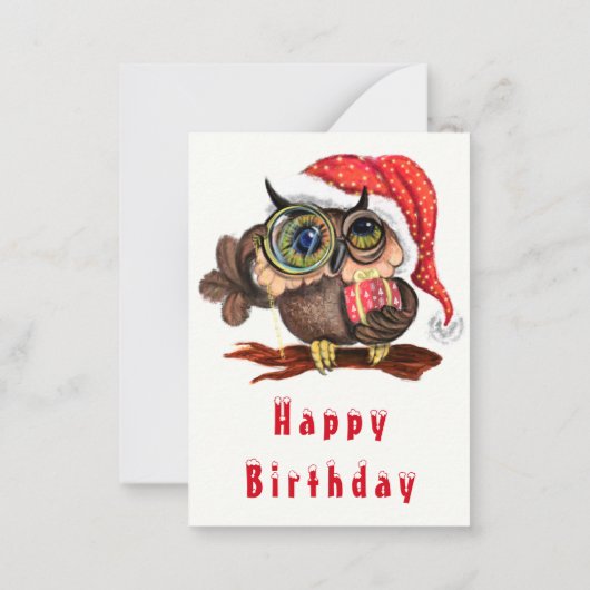 Schattigee Uil In Kerst Pet en Gift Verjaardag Kaa Notitiekaartje (Achterkant)