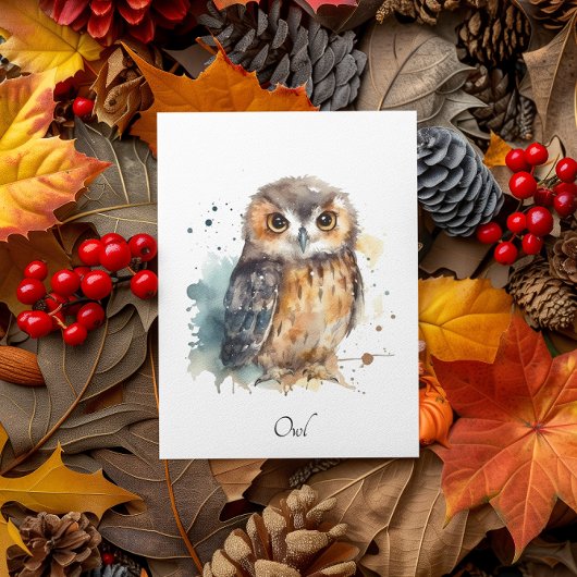 Schattigee uil in waterverf, aanpasbaar kaart