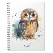 Schattigee uil in waterverf, aanpasbaar notitieboek (Voorkant)