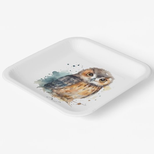 Schattigee uil in waterverf aanpasbaar papieren bordje (Gebogen)