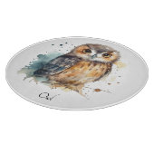 Schattigee uil in waterverf, aanpasbaar snijplank (Hoek)