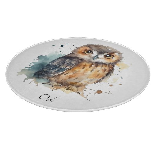 Schattigee uil in waterverf, aanpasbaar snijplank (Hoek)