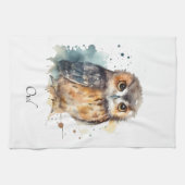 Schattigee uil in waterverf, aanpasbaar theedoek (Horizontaal)