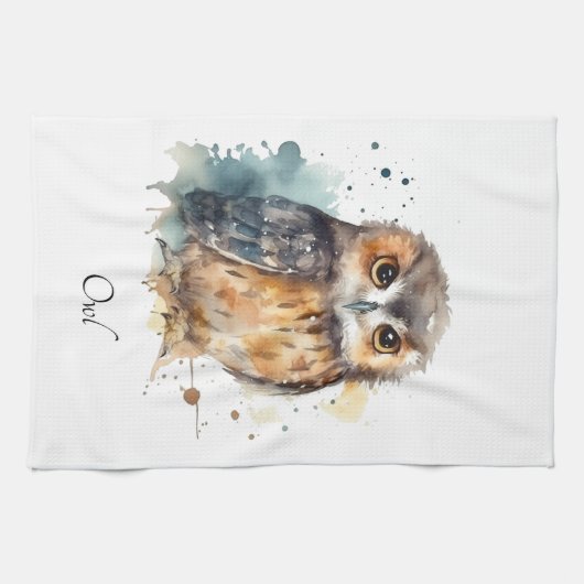 Schattigee uil in waterverf, aanpasbaar theedoek (Horizontaal)