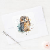 Schattigee uil in waterverf aanpasbaar vierkante sticker (Envelop)