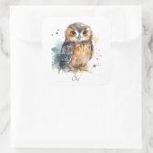 Schattigee uil in waterverf aanpasbaar vierkante sticker (Tas)