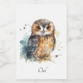 Schattigee uil in waterverf, aanpasbaar voedselcontainer etiket (Enkel label)