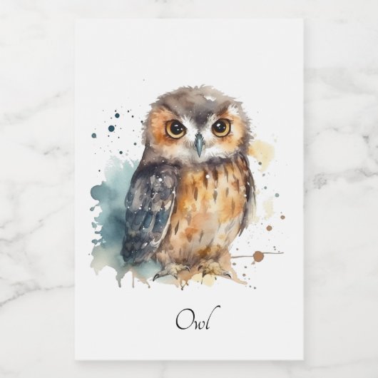 Schattigee uil in waterverf, aanpasbaar voedselcontainer etiket (Enkel label)