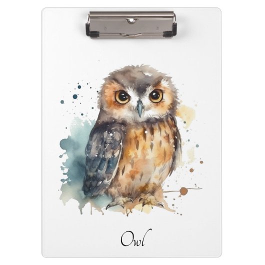 Schattigee uil in waterverf, klembord (Voorkant)