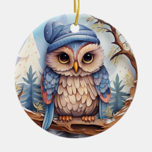 Schattigee Uil Kerst Gepersonaliseerd Keramisch Ornament (Voorkant)