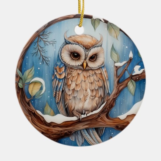 Schattigee Uil Kerst Gepersonaliseerd Keramisch Ornament (Voorkant)