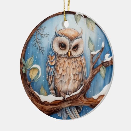 Schattigee Uil Kerst Gepersonaliseerd Keramisch Ornament (Links)