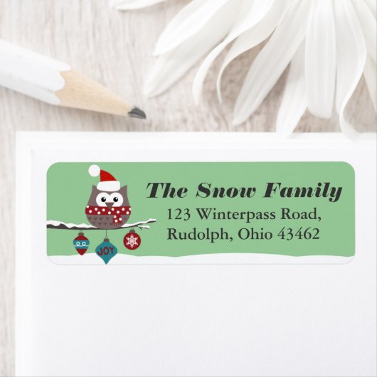 Schattigee Uil Kerst Mailing Label CUSTOM KLEUR (Insitu)