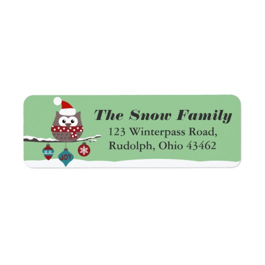 Schattigee Uil Kerst Mailing Label CUSTOM KLEUR (Voorkant)