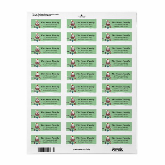 Schattigee Uil Kerst Mailing Label CUSTOM KLEUR (Full Sheet)