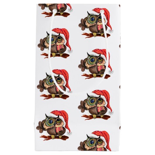 Schattigee uil kerstcadeau tas klein cadeauzakje (Voorkant)