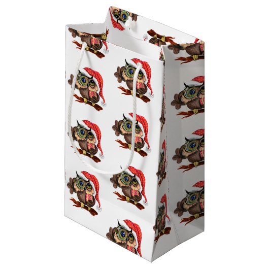 Schattigee uil kerstcadeau tas klein cadeauzakje (Voorkant Gekanteld)