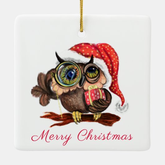 Schattigee uil kerstversiering keramisch ornament (Achterkant)