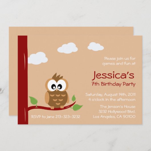 Schattigee uil Kids verjaardagsfeestje Kaart (Voorkant / Achterkant)