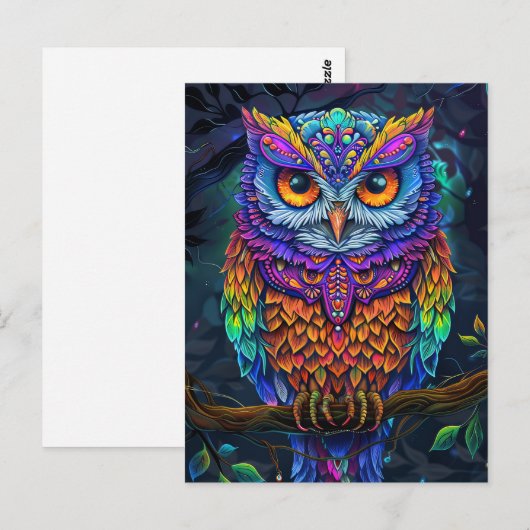 Schattigee Uil Kleurrijke Abstracte Vogel Dier Nat Briefkaart (Voorkant / Achterkant)