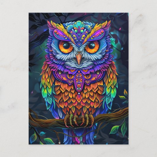 Schattigee Uil Kleurrijke Abstracte Vogel Dier Nat Briefkaart (Voorkant)