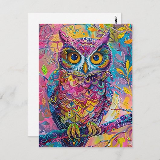 Schattigee Uil Kleurrijke Abstracte Vogel Dier Nat Briefkaart (Voorkant / Achterkant)